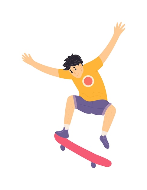 Skater jongen doet stunt op skateboard op witte achtergrond