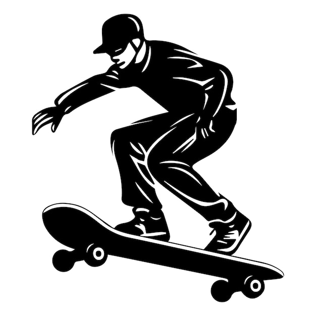 Vettore silhouette di uno skater isolato su sfondo bianco illustrazione vettoriale dello skateboard