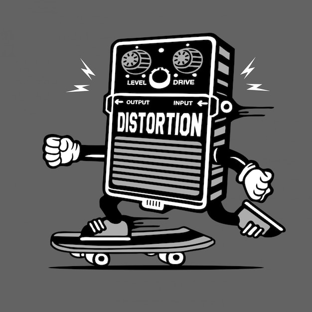 Vector skater skateboard guitar distortion effect character design