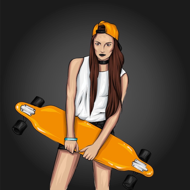 Vector skater in stylish clothes and skateboard