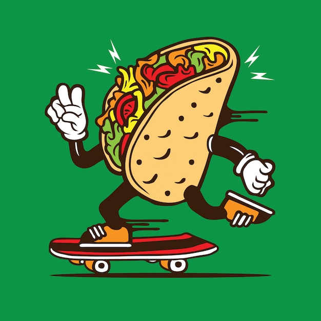 Vector skater taco skateboarding character design