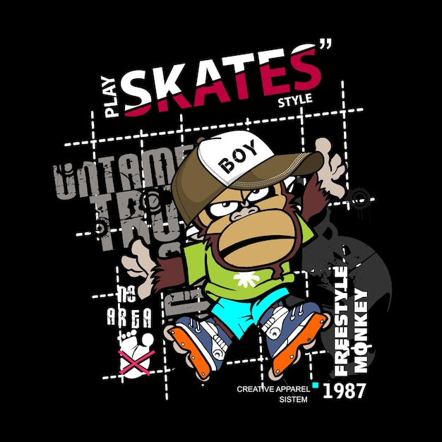 Skates style monkey freestyle slogan tee graphic typography for print t shirt illustration vector