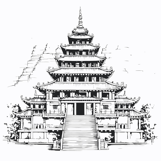Vettore skech del tempio isolato su priorità bassa bianca