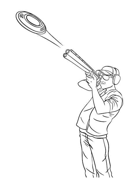 Vector skeet shooting isolated coloring page for kids