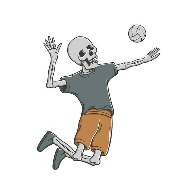 Vector skelet spelen volleybal bal raken in sprong geïsoleerde vectorillustratie