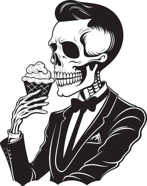 Vector skeletal smiles soft ice cream indulgencefrosty fantasies skeletons with soft serve