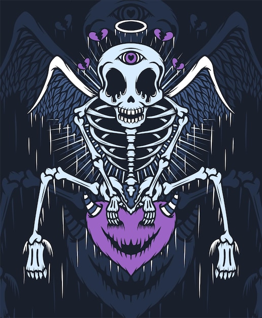 Vector skeleton angel hand drawn illustration design concepts