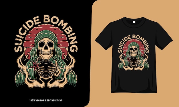 Vector skeleton bombing retro vintage design with tshirt template