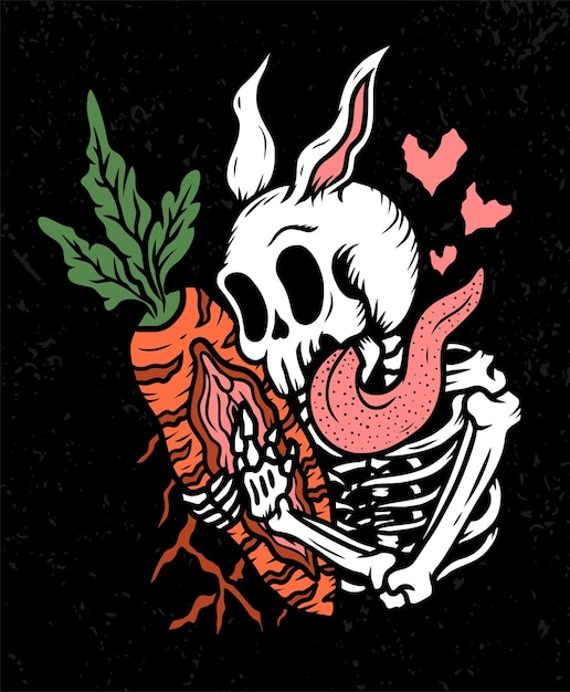 Skeleton bunny with carrot illustration design concepts