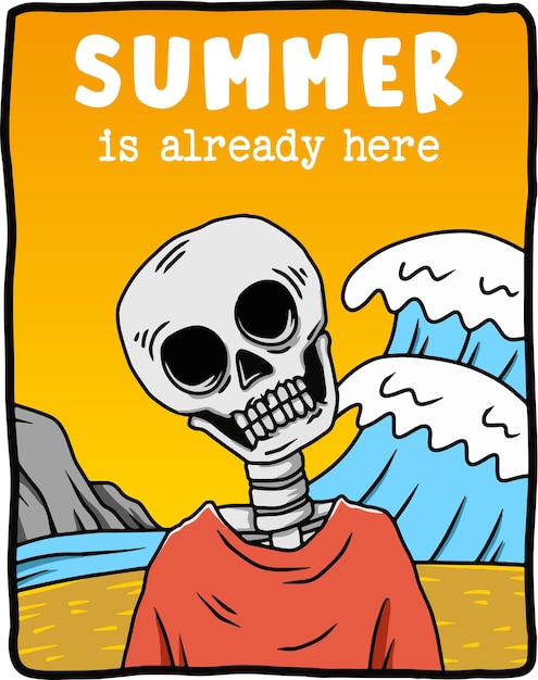 Vector a skeleton chilling out at the beach on summer day