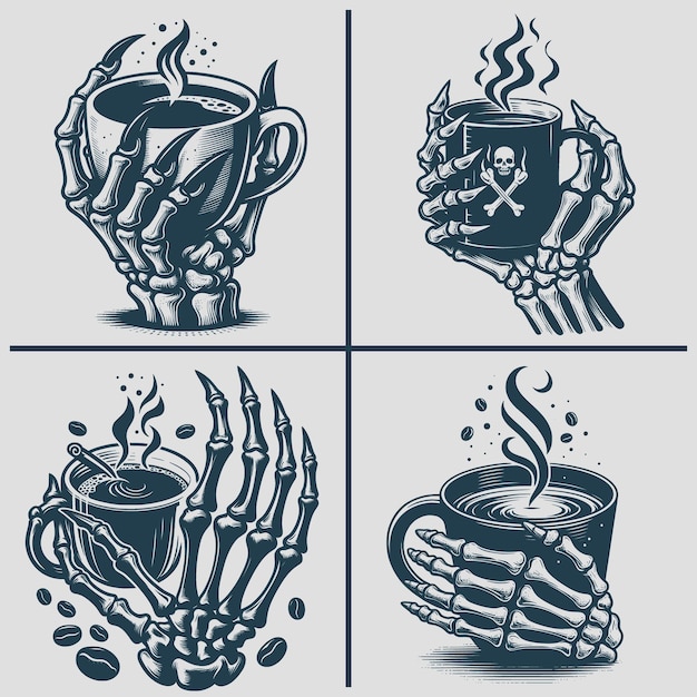 Vettore silhouette vettoriale di caffè scheletro svg bundle file skeleton svg skeleton drinking coffee svg