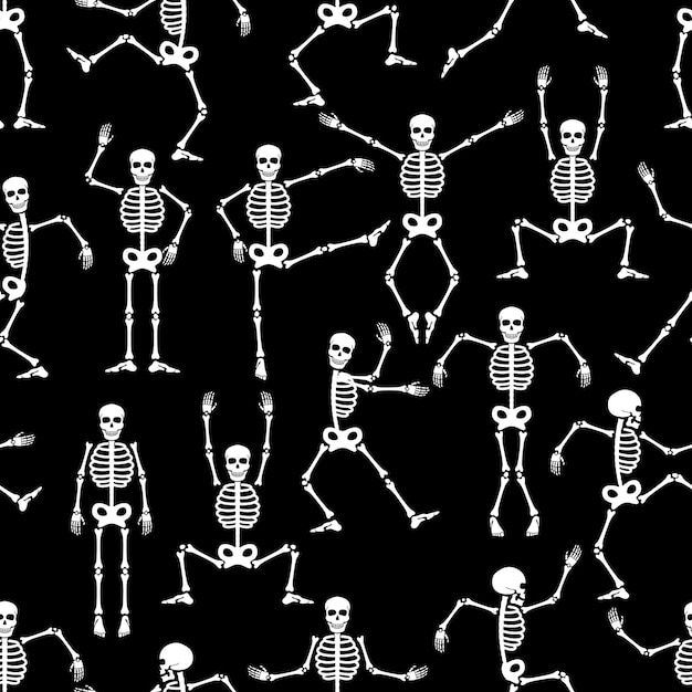 Skeleton dance Halloween seamless pattern