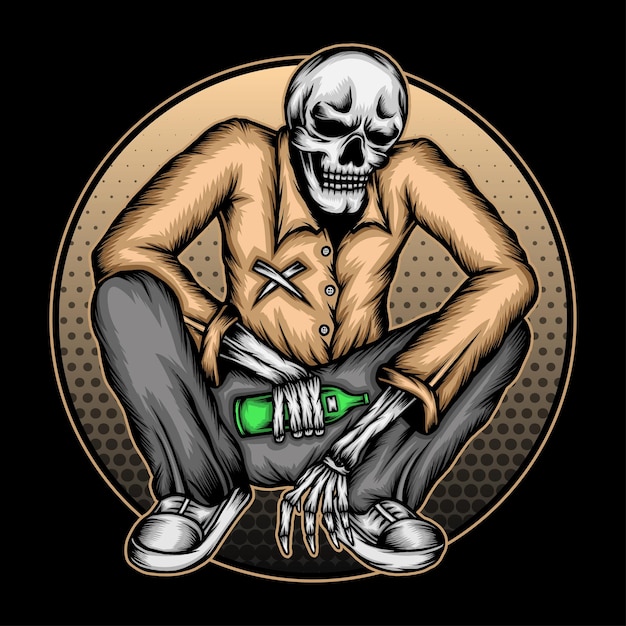 Skeleton drunk illustration. premium vector