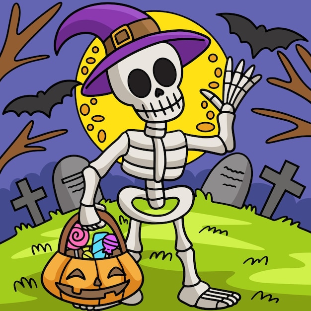 Skeleton Halloween Colored Cartoon Illustration