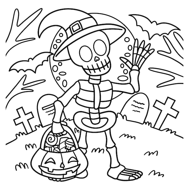 Раскраска скелет на хэллоуин для детей
