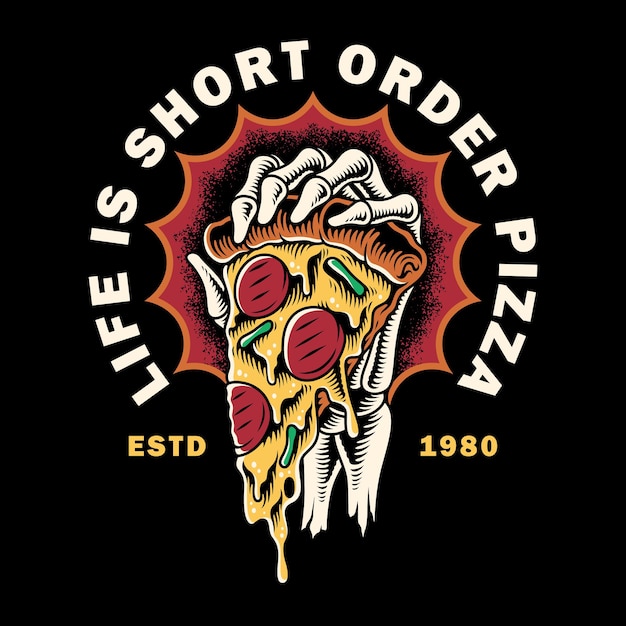 Skeleton hand holding pizza for tshirts stickers and other similar products