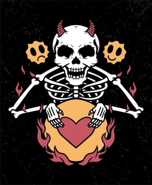Skeleton hate love illustration design concepts