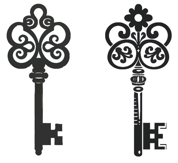 Vector skeleton key icon black retro house symbol