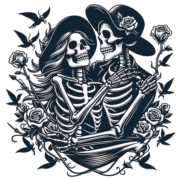 Скелетные влюбленные Svg Файл Череп SvgSkeleton SvgLover SvgНеумирающая любовь SvgDead Love Svg