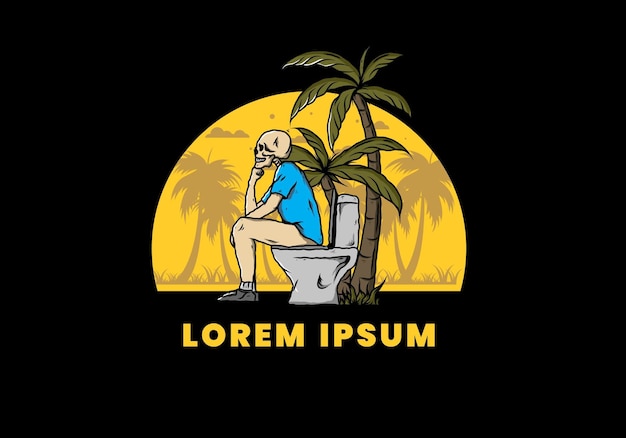 Skeleton man sit on outdoor toilet illustration