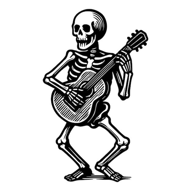 skeleton playing guitar sketch of skeleton for day of the dead vector isolated on white background
