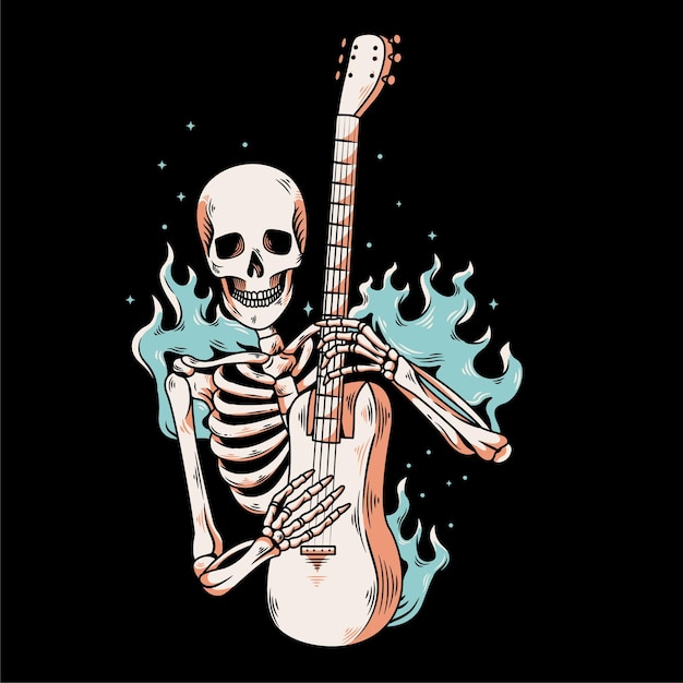 skeleton playing guitar with fire