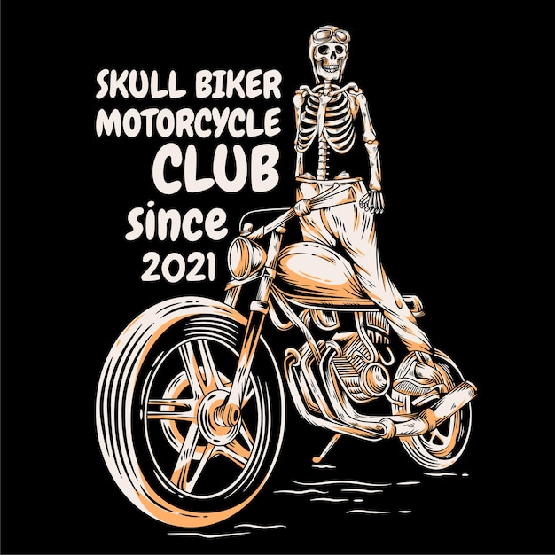 skeleton ready to ride a custom motorcycle