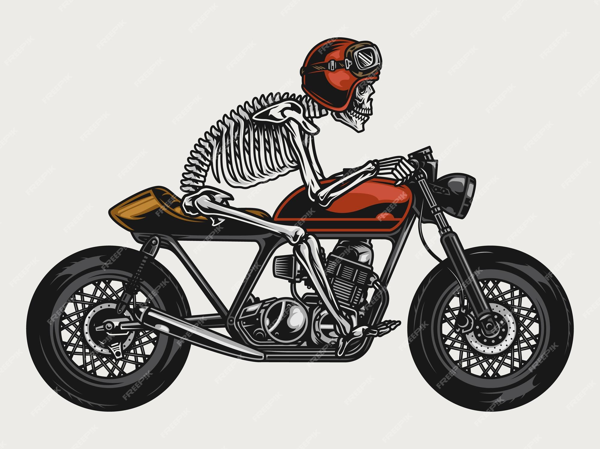 Premium Vector | Skeleton Riding Cafe Racer Motorcycle In Vintage Style  Isolated Illustration