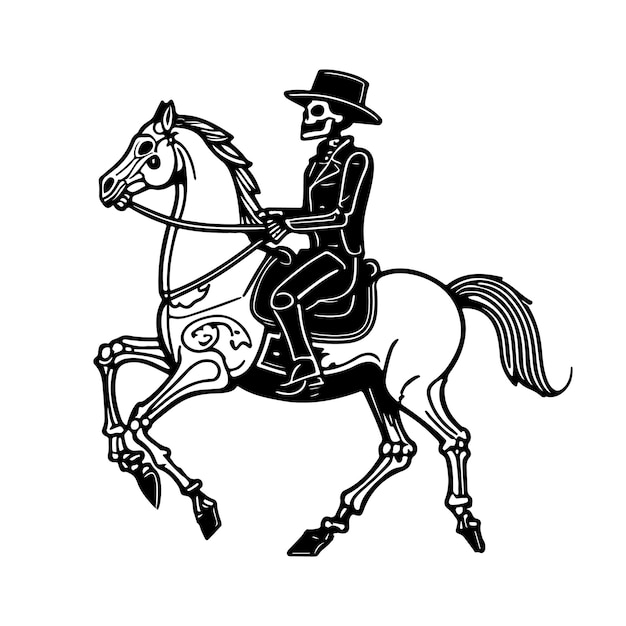 Vector skeleton riding a horse line art death