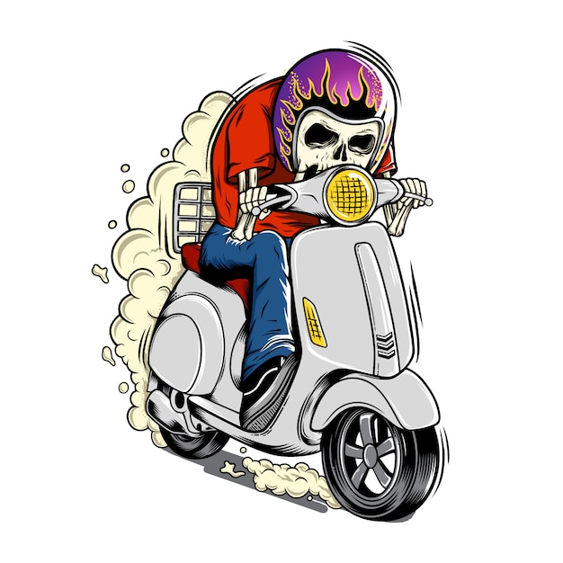 Vector skeleton riding scooter matic