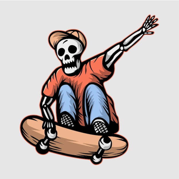 Vector skeleton riding skateboard vintage design