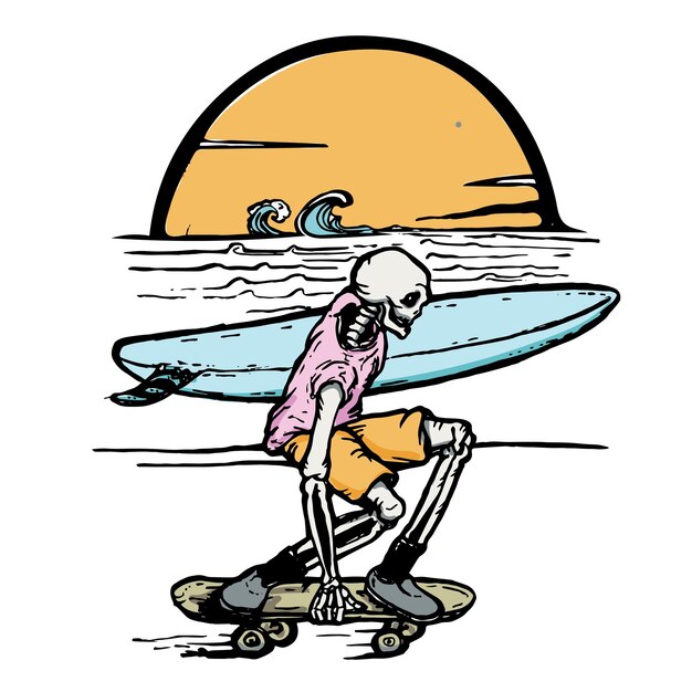 skeleton skate and surf in sunset