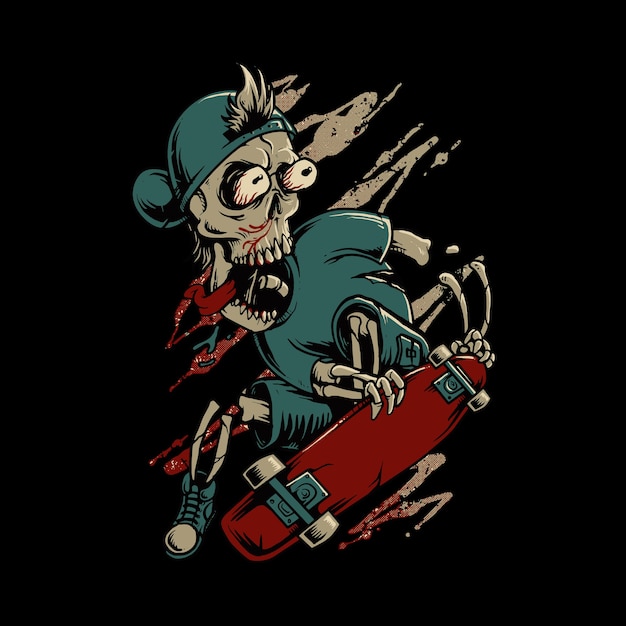 Skeleton skateboard horror illustrazione