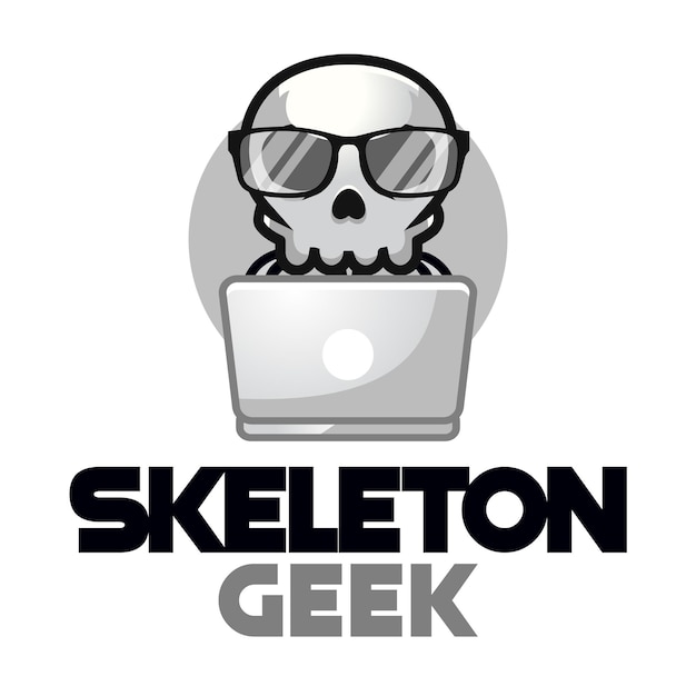 Skeleton skull geek nerd cartoon mascot illustration logo