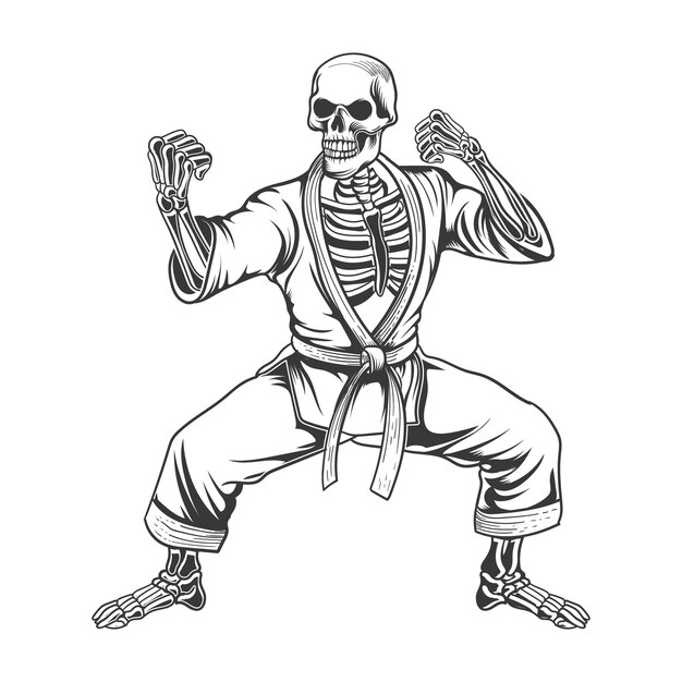 Vector skeleton skull karate poss vector design