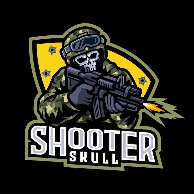 skeleton skull shooter mascot logo