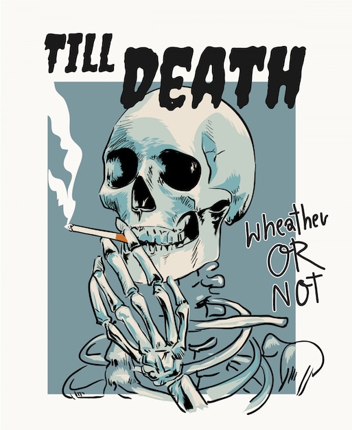 Skeleton smoking cigarrete cartoon illustration
