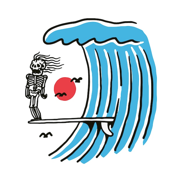 Vettore skeleton surf beach illustrazione