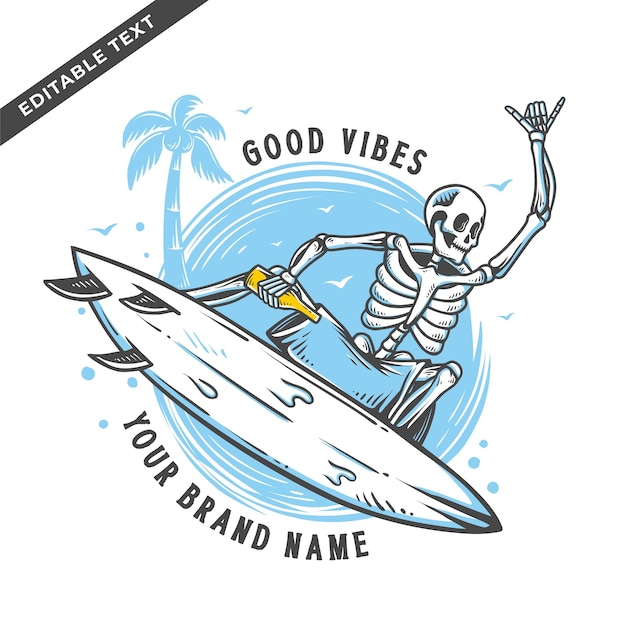 skeleton surfing illustration