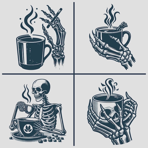 Vettore skeleton svg skeleton che beve caffè svg