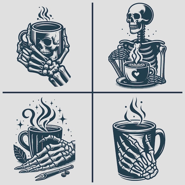 Skeleton SVG Skeleton Drinking Coffee Svg
