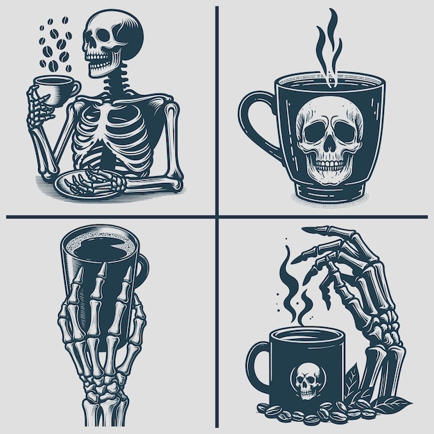 Skeleton SVG Skeleton Drinking Coffee Svg