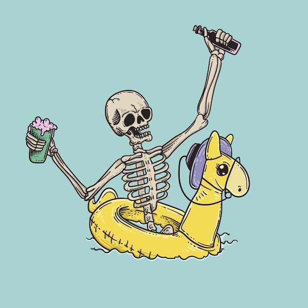 Скелет, пьющий напиток Векторная иллюстрация скелета, пьющего напиток