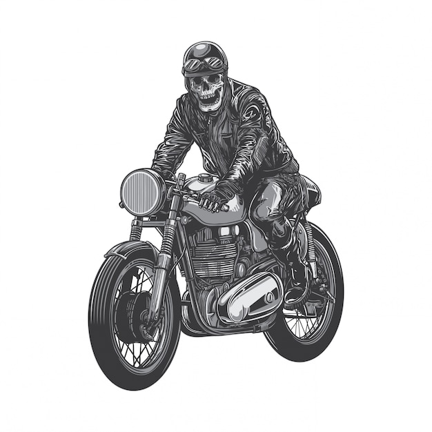 Vector skeleton vintage biker