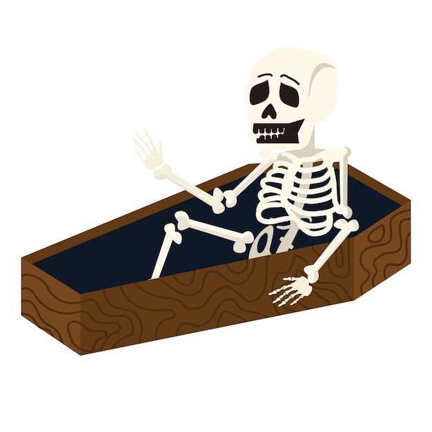 Skeleton wake up in coffin doodle