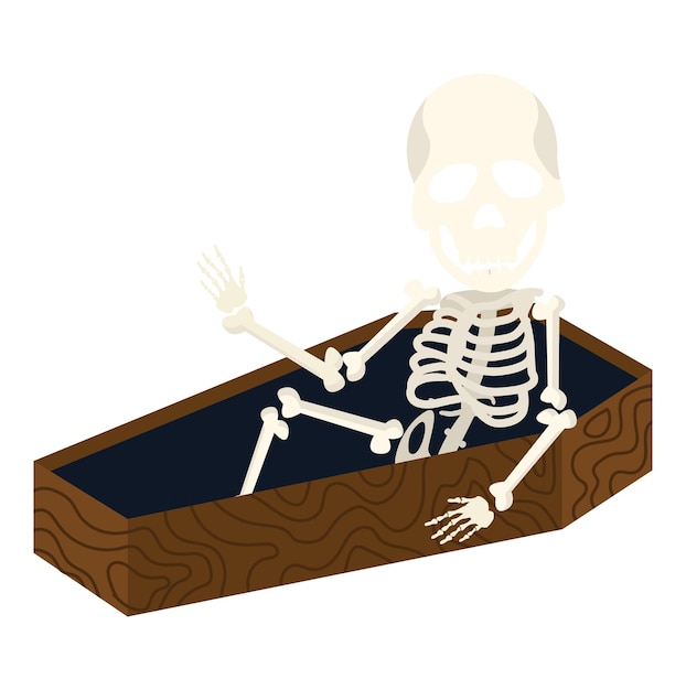 Vector skeleton wake up in coffin flat