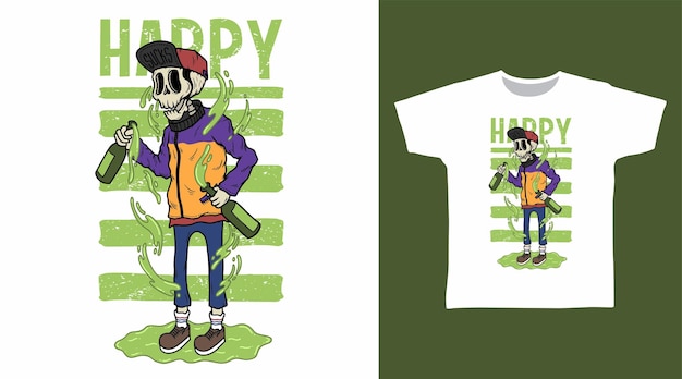 Skeleton con liquor doodle t-shirt e concetti di design di abbigliamento