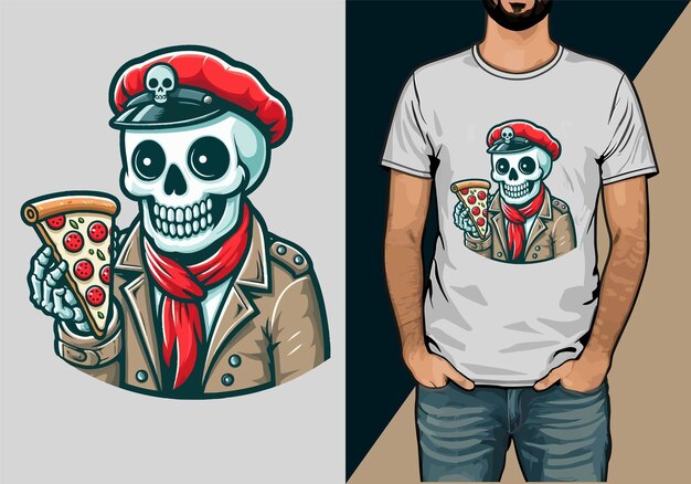 skeleton with pizza t shirt design