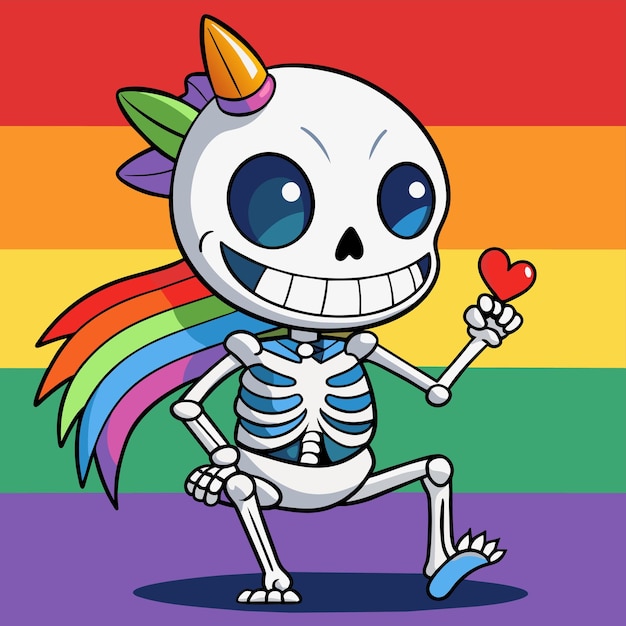 Vector a skeleton with a rainbow on his back has a rainbow in the middle