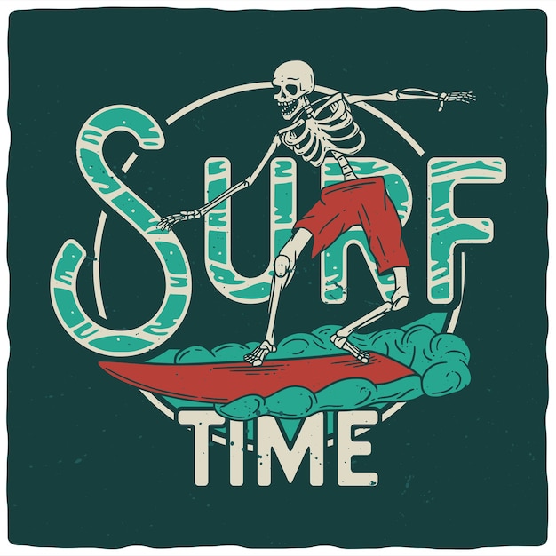 Vector skeleton with surfing board